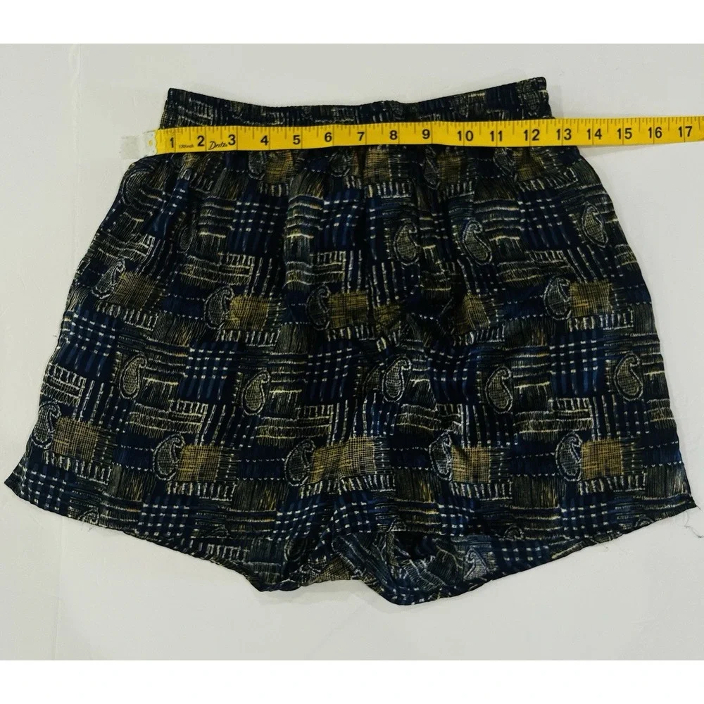 Vintage Mens 100% Silk Boxers Size S 90s Casino Pajama Boxer Shorts Blue Paisley